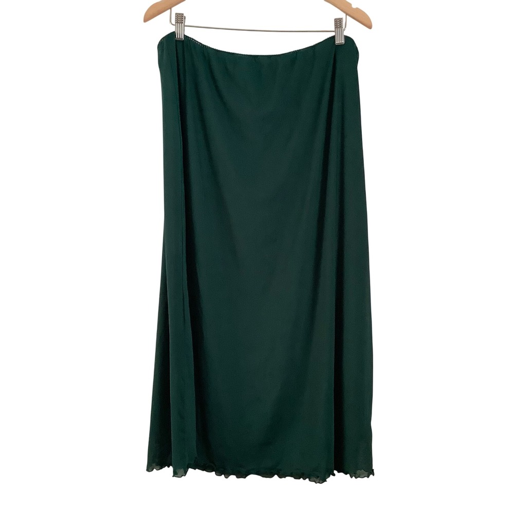 American Eagle Forest Green Mesh Midi Pullon Skirt XXL Lettuce Edge Hem Lace Trm